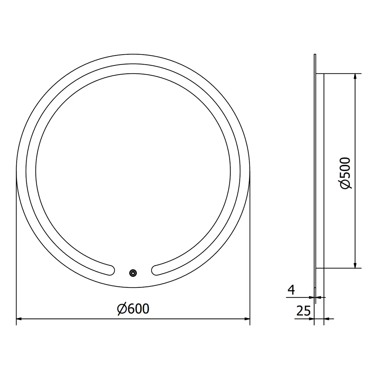 Oglindă de baie încălzită POLO | 60cm | 6000K | Comutator tactil