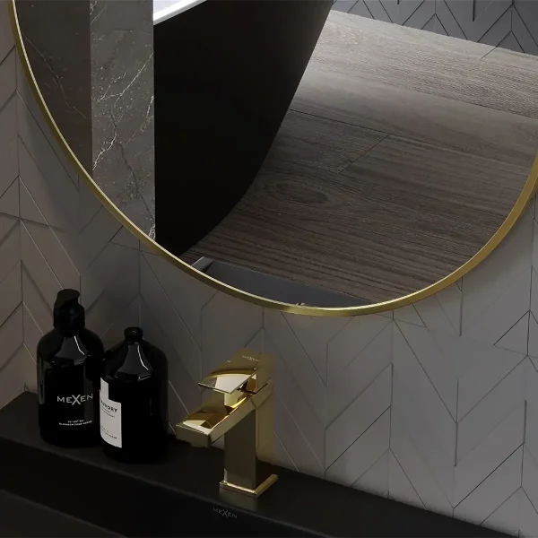 Oglindă de perete rotundă ALU Loft | Negru/Auriu | Mexen