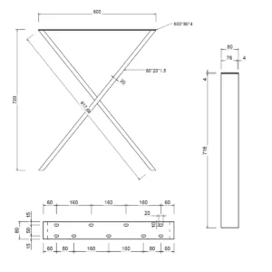 Picioare pentru masa de sufragerie CROSS | 2 bucăți | Negre