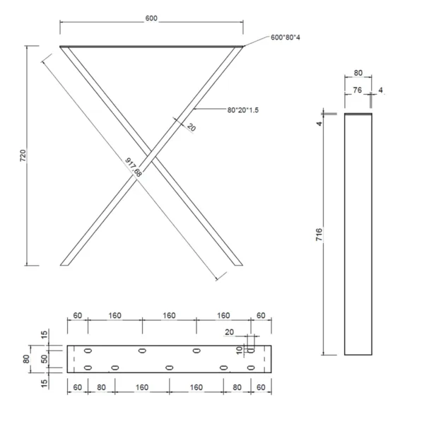 Picioare pentru masa de sufragerie CROSS | 2 bucăți | Negre
