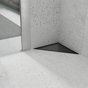 Rigolă de duș cu montare pe colț TRIAN | 20 cm | Inox și Negru | Mexen
