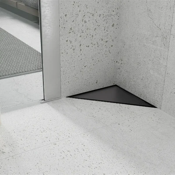 Rigolă de duș cu montare pe colț TRIAN | 20 cm | Inox și Negru | Mexen