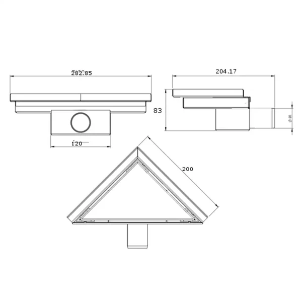 Rigolă de duș cu montare pe colț TRIAN | 20 cm | Inox și Negru | Mexen