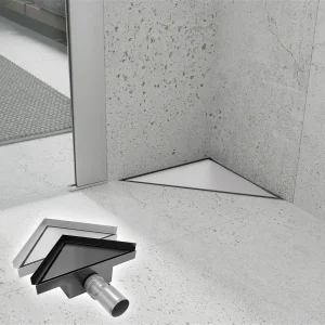 Rigolă de duș cu montare pe colț TRIAN | 20 cm | Inox și Negru | Mexen