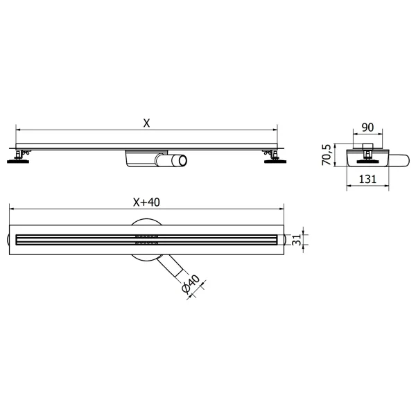 Rigolă de scurgere pentru duș SLIM INOX | 60-120 cm | Mexen
