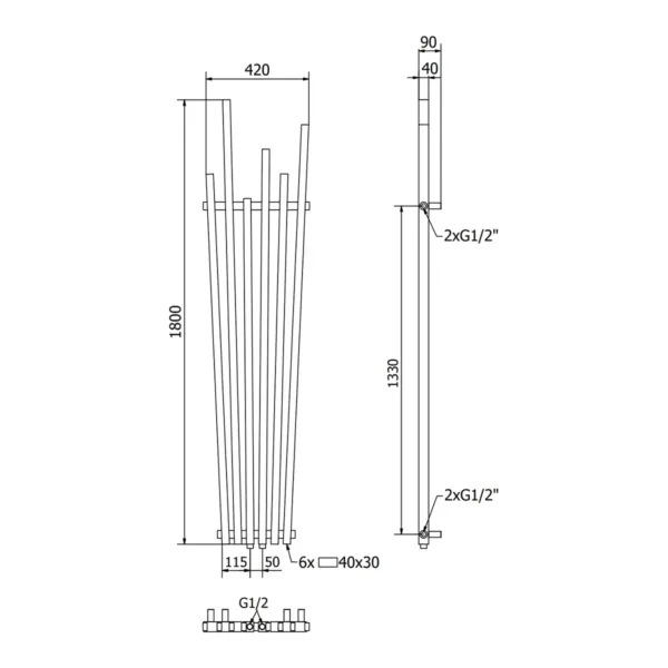 Calorifer de baie modern OMAHA – 1800 x 420 mm – 655 W – Mexen