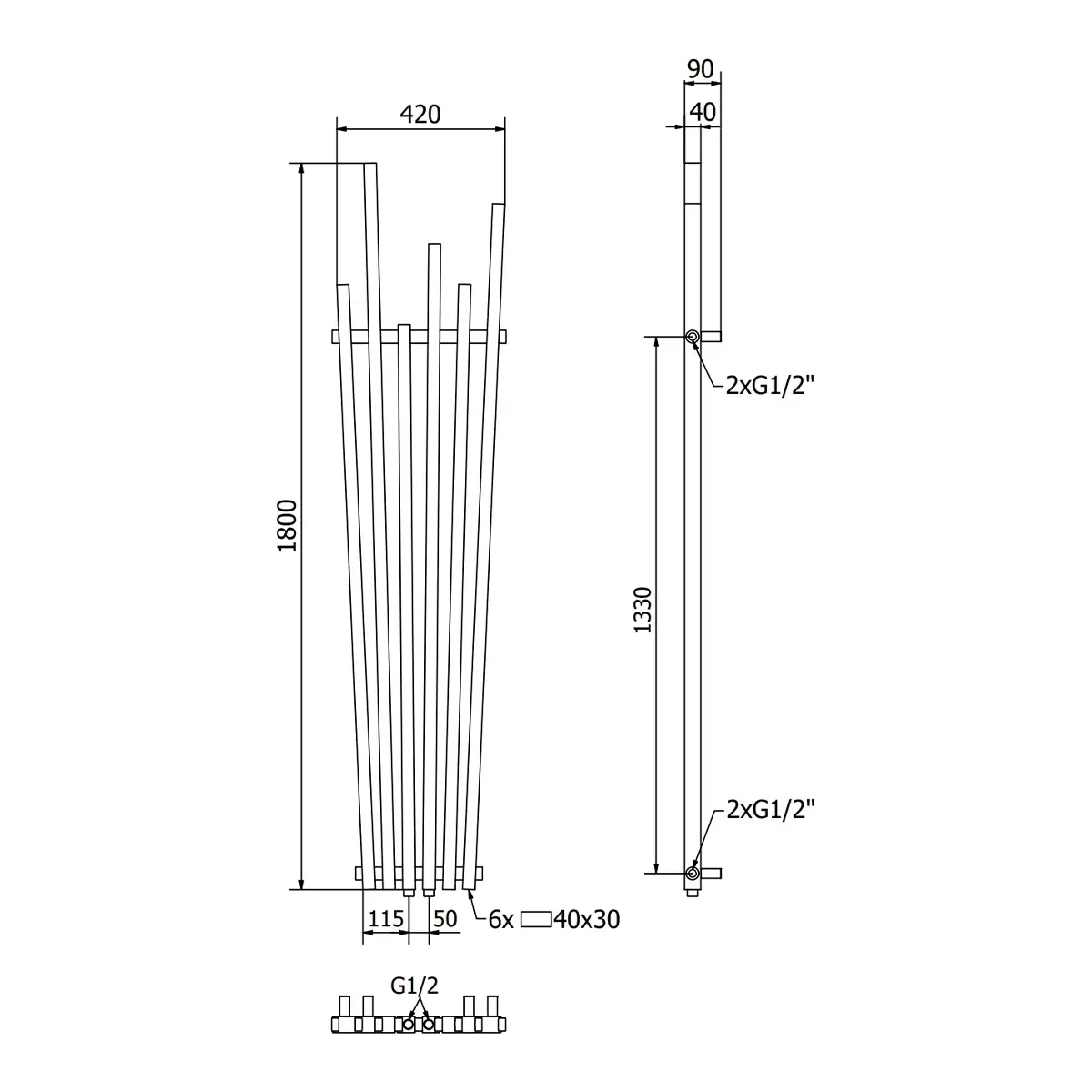 Calorifer de baie modern OMAHA – 1800 x 420 mm – 655 W – Mexen